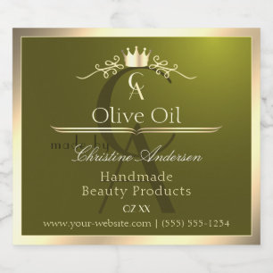 Olive Green Product Label with Gold Frame Monogram