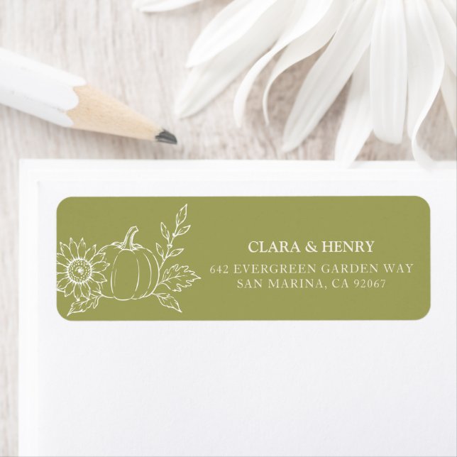 Olive Green Pumpkin Fall Wedding Address Label (Insitu)