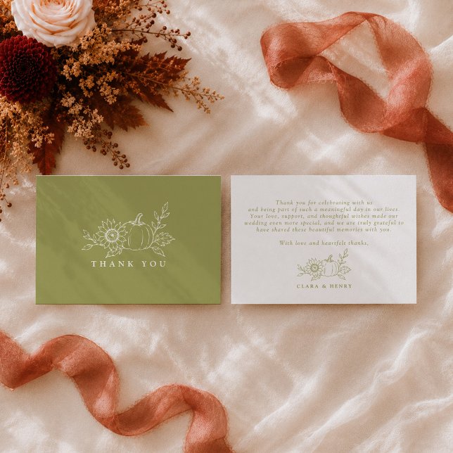 Olive Green Pumpkin Fall Wedding Thank You Card (Creator Uploaded)
