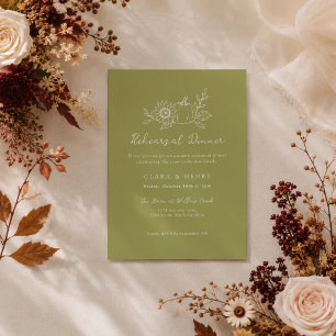 Olive Green Pumpkin Sunflower Rehearsal Dinner Invitation