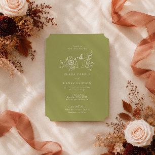 Olive Green Pumpkin Sunflower Rustic Barn Wedding  Invitation