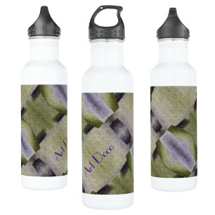 Olive Green Purple Art Deco Abstract Customisable 710 Ml Water Bottle