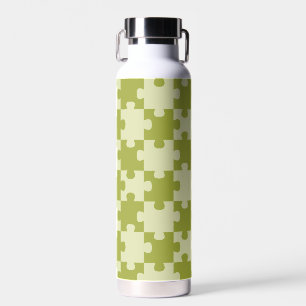 Olive Green Puzzle Piece Geometric Seamless Water Bottle