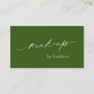 Olive Green QR Code Elegant Makeup Artist Modern Business Card