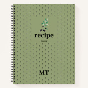 Olive Green Recipe Cookbook Minimalist Monogram  Notebook