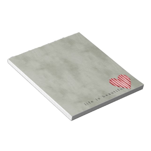 Olive Green Red Cream Stripes Heart   Notepad (Angled)