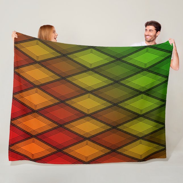 Olive Green Red Ombre Striped Diamond Pattern Fleece Blanket (In Situ)