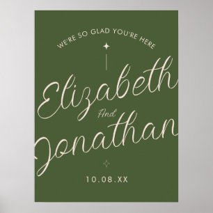 Olive Green Retro Bold Modern Wedding Welcome Sign