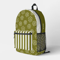 Olive Green Retro Daisy & Stripe Personalised