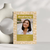 Olive Green Retro Floral Photo Graduation Party