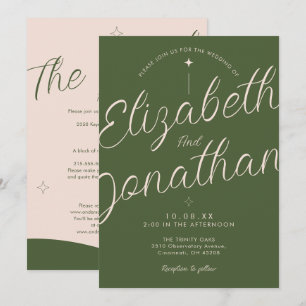 Olive Green Retro Modern Bold All In One Wedding Invitation