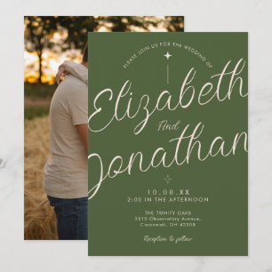Olive Green Retro Modern Bold Photo Wedding Invitation