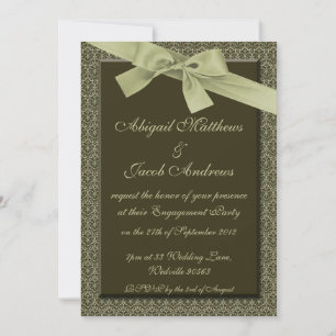 Olive Green Ribbon Engagement Party Invitation