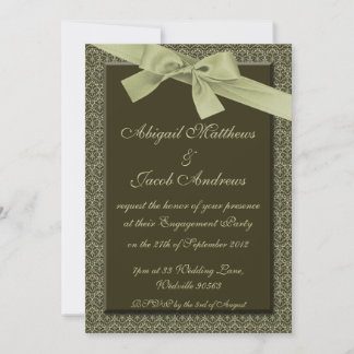 Olive Green Ribbon Engagement Party Invitation