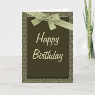 Olive Green Ribbon Happy Birthday Card