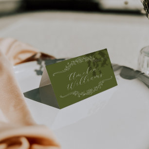 Olive Green Romantic Old Money Wedding Place Cards