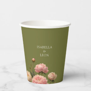 Olive Green & Rose Wedding  Paper Cups