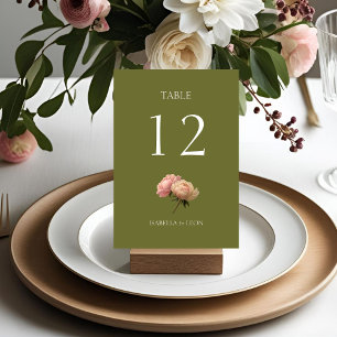 Olive Green   Rose Wedding Table Number Card