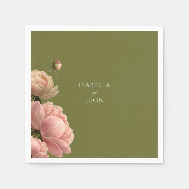 Olive Green & Rose Wedding Wedding Napkin (Front)