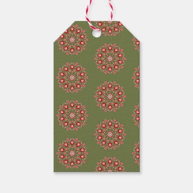 Olive green rosemaling  gift tags (Front)