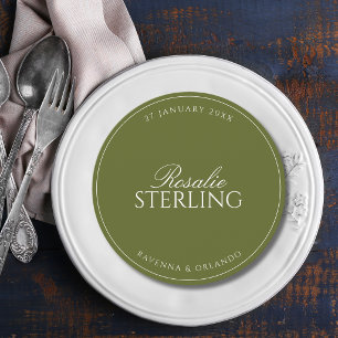 Olive Green Round Wedding Guest Place & Menu Card