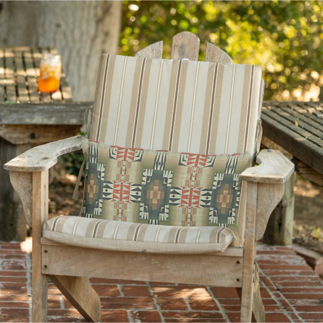 Olive Green Rust Orange Taupe Beige Tribal Art Lumbar Cushion (Chair)