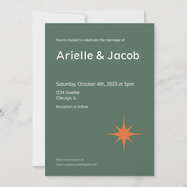 Olive Green, Rust, & Pink Mid Century Modern  Invitation (Front)