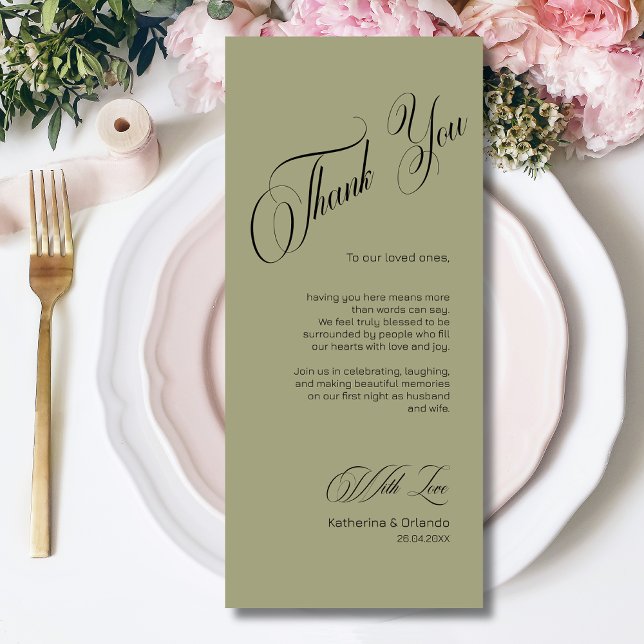 Olive Green Rustic Place Setting Thank You Card (Creator Uploaded)