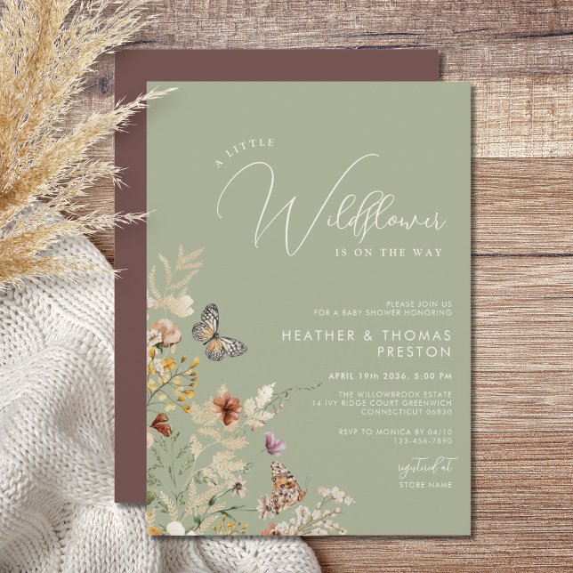 Olive Green Rustic Wildflower Baby Shower Invitation (Creator Uploaded)