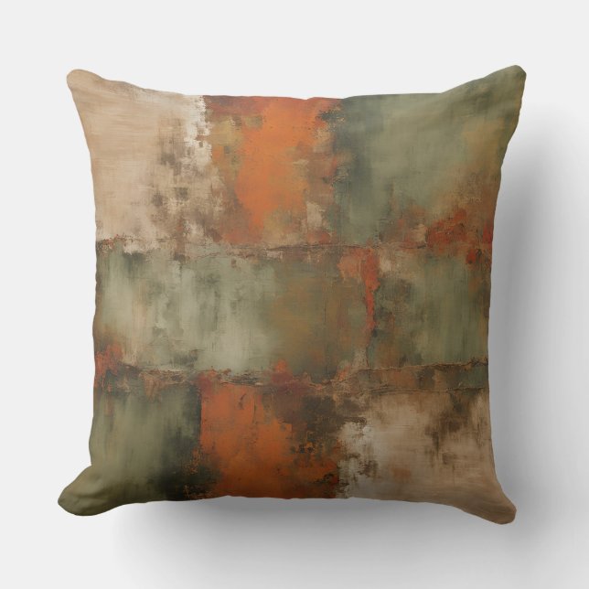 Olive Green Sage Burnt Orange Beige Abstract  Cushion (Front)