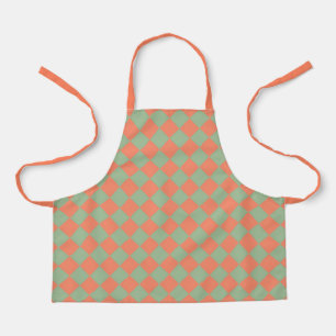 Olive Green Salmon Pink Chequered Diamond Pattern Apron