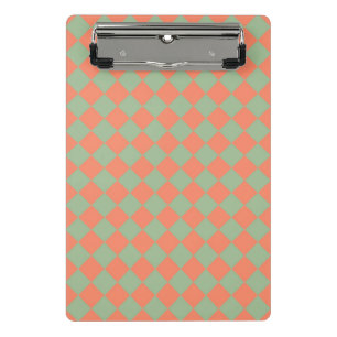 Olive Green Salmon Pink Chequered Diamond Pattern  Mini Clipboard