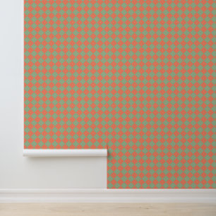 Olive Green Salmon Pink Chequered Diamond Pattern Wallpaper