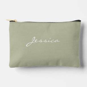 Olive Green Script Minimal Modern Typography Accessory Pouch
