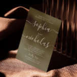 Olive green script minimalist engagement party invitation<br><div class="desc">Simple minimalist script engagement party invitation in dark olive green and sage green colour for woodland summer wedding. Please contact me if you need additional items.</div>