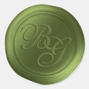 Olive Green Script Monogram Wax Seal Stickers
