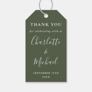 Olive Green Script Wedding Favour Thank You Gift Tags