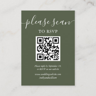Olive Green Script Wedding RSVP QR Code Photo Enclosure Card