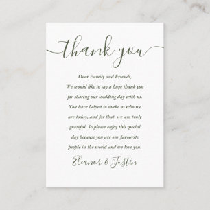 Olive Green Script Wedding Thank You Place Card