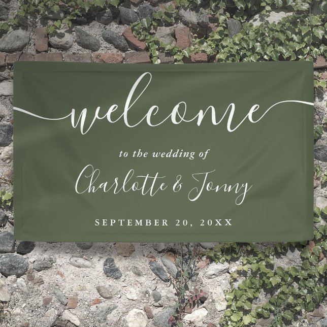 Olive Green Script Wedding Welcome Banner (Olive Green Script Wedding Welcome Banner)