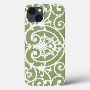 Olive green scrollwork pattern Case-Mate iPhone ca 13 Case