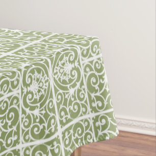 Olive green scrollwork pattern tablecloth