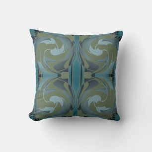 Olive Green Seafoam Grey Floral Symmetrical Design Cushion