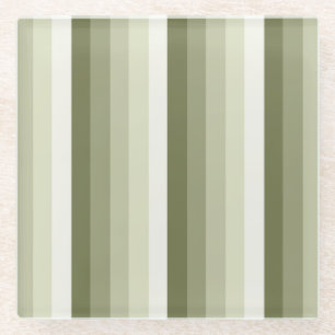 Olive green shadow stripes glass coaster
