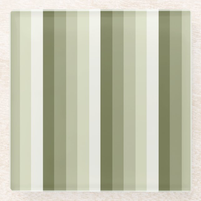 Olive green shadow stripes glass coaster (Front)
