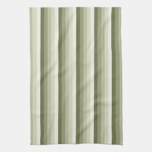 Olive green shadow stripes tea towel