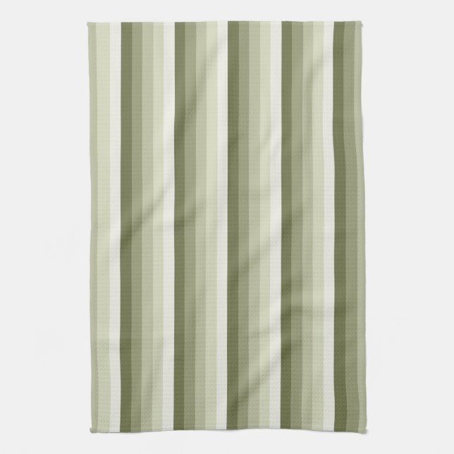 Olive green shadow stripes tea towel (Vertical)
