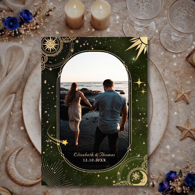 Olive Green Shooting Star Celestial Wedding Save The Date (Creator Uploaded)