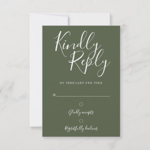 Olive Green Signature Script Simple Modern RSVP Card