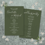 Olive Green Signature Script Wedding Program<br><div class="desc">Elegant olive green signature script wedding welcome program featuring signature style names. Personalize with your wedding day details in chic white lettering. Designed by Thisisnotme©</div>